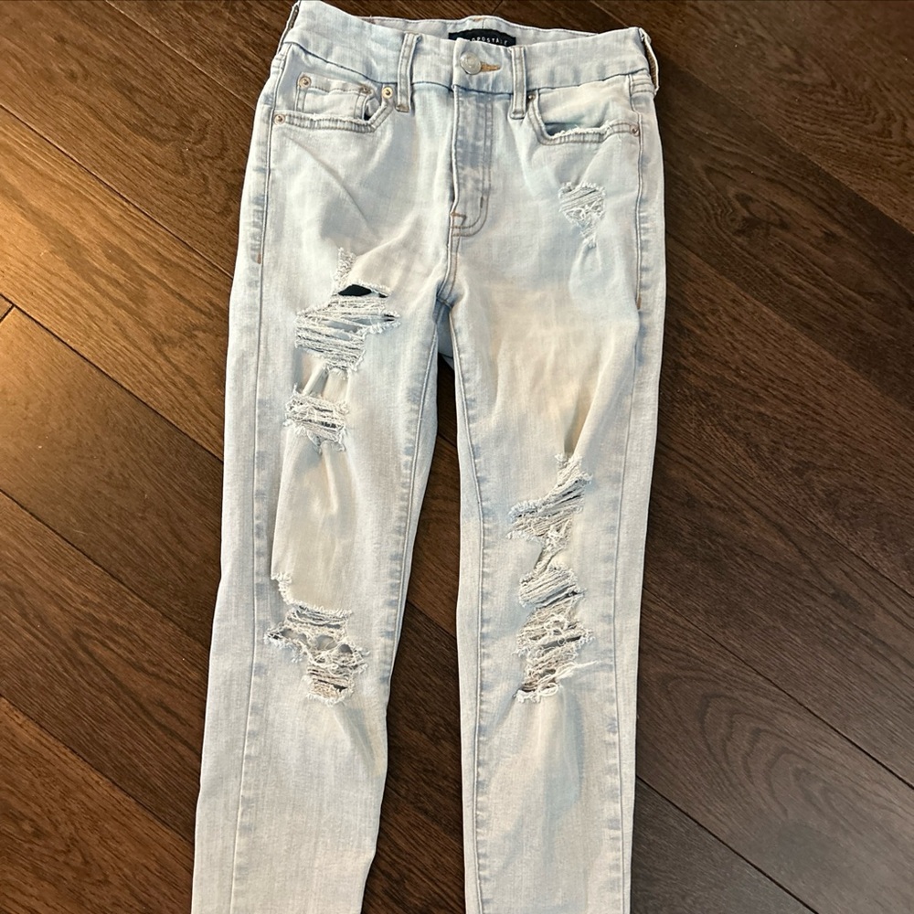 Aeropostale Light Wash Distressed Skinny Jeans Midrise Sz 0